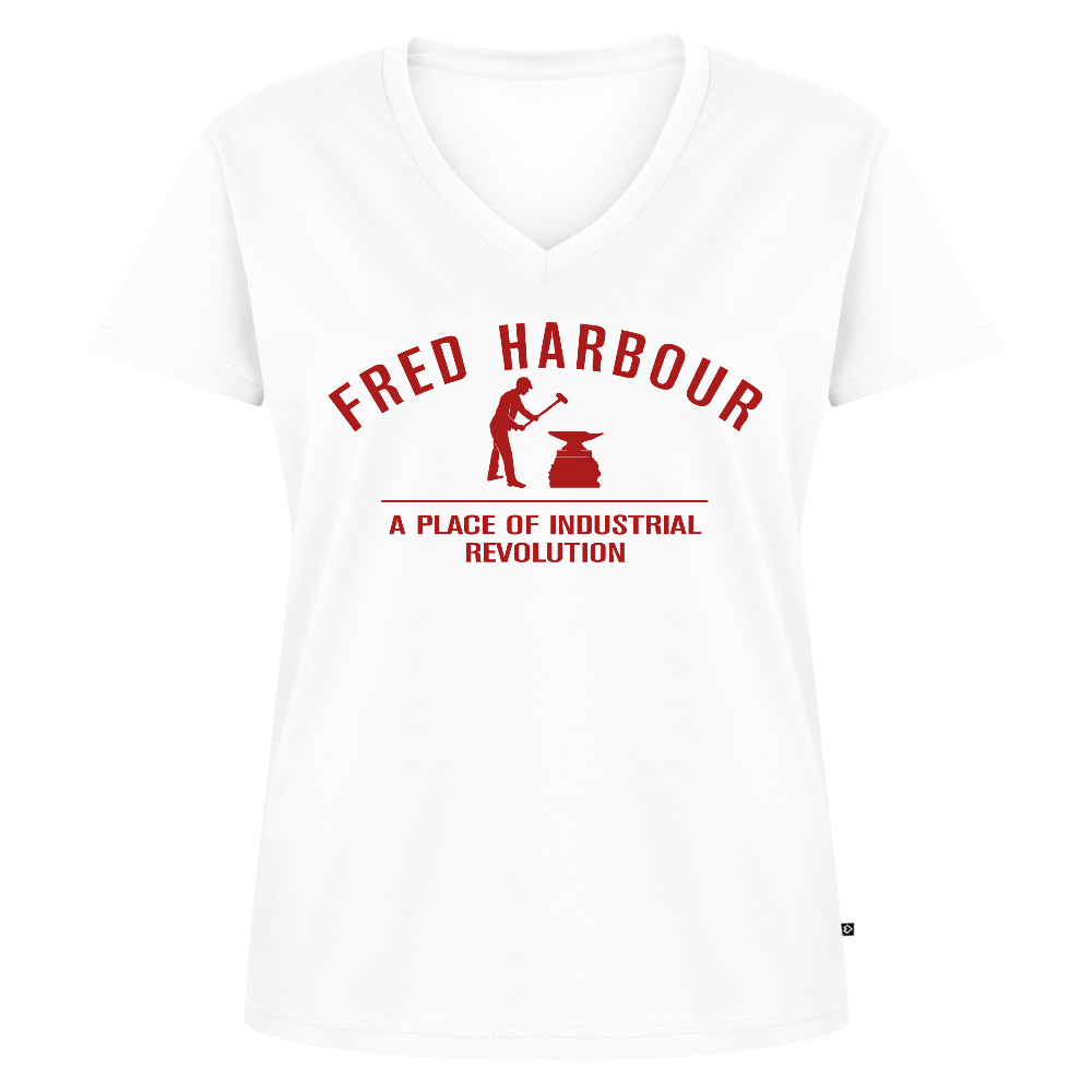 Women T-Shirt mit V-Ausschnitt "Classic red" - Weiß