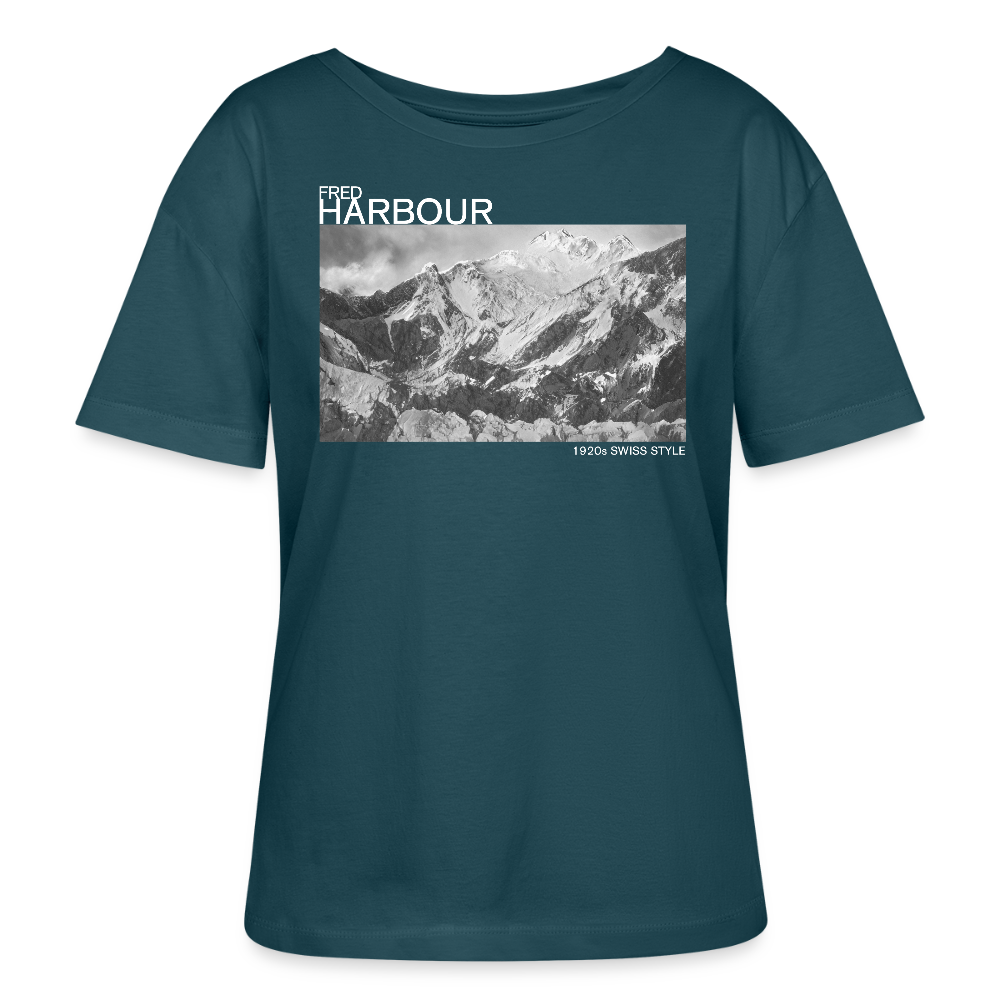 Relaxed Rundhals Women T-Shirt  "Alps" - Dunkles Petrol