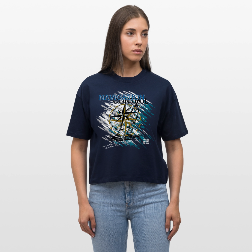 Women Boxy T-Shirt „Navigation Control“ - Navy