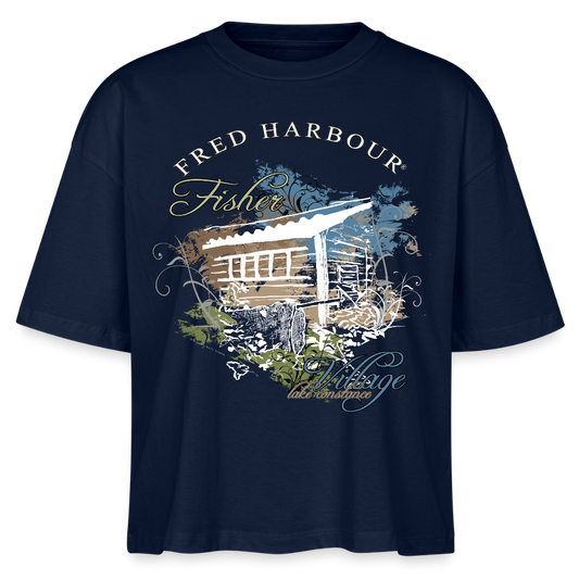 Women Boxy T-Shirt   „Fisher Village“ - Navy