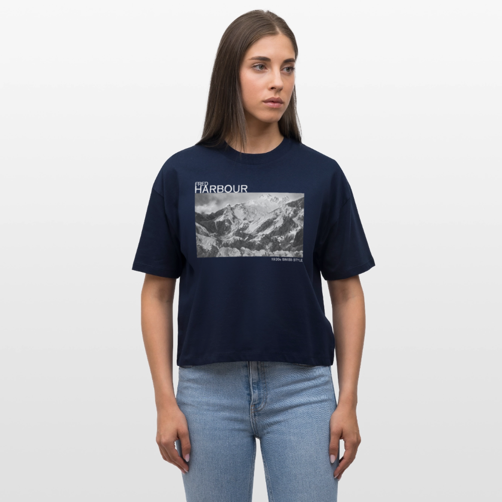 Women Boxy T-Shirt "Alps" - Navy