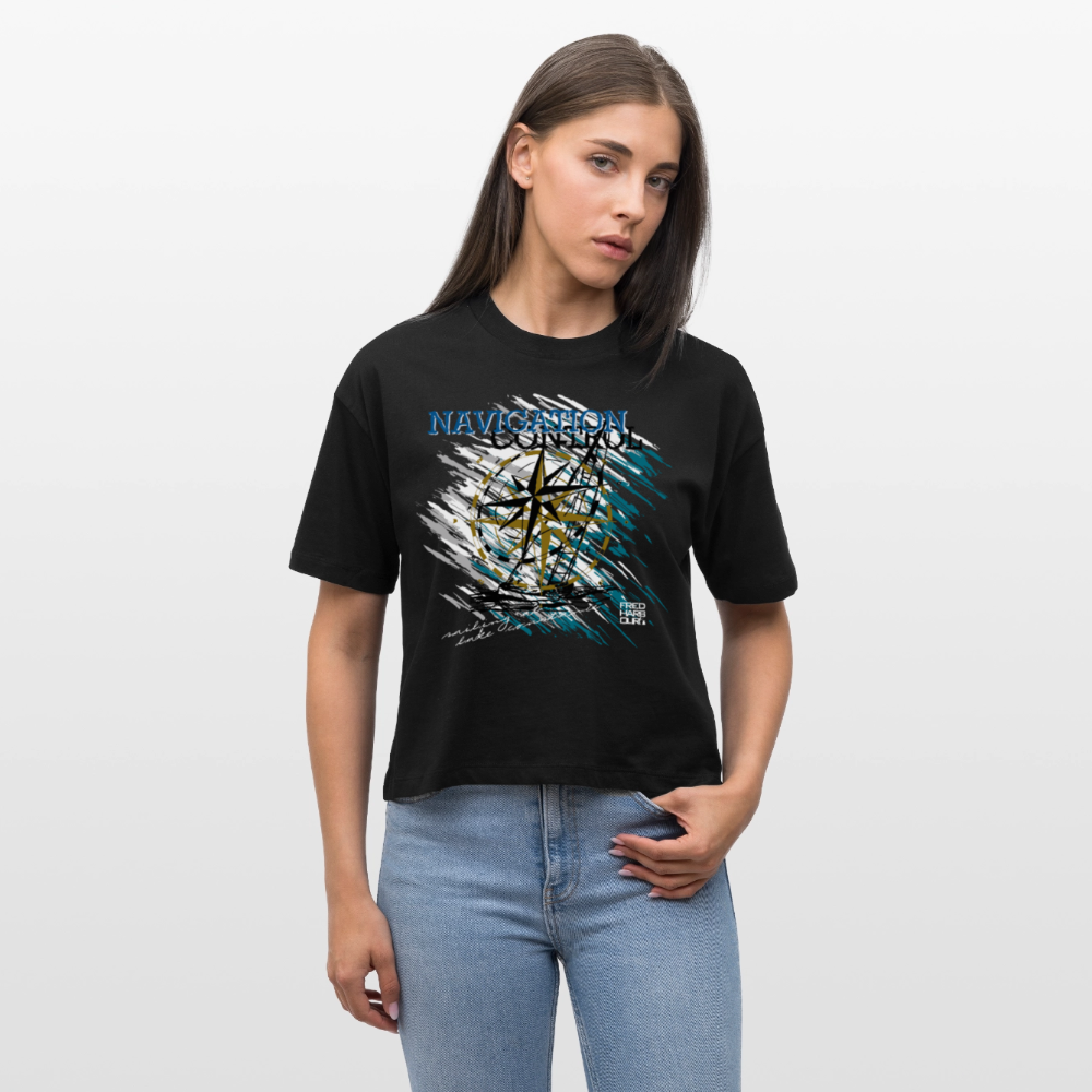 Women Boxy T-Shirt „Navigation Control“ - Schwarz