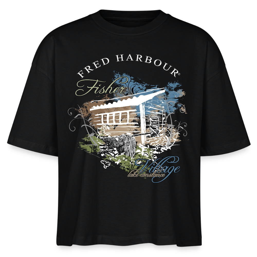 Women Boxy T-Shirt   „Fisher Village“ - Schwarz