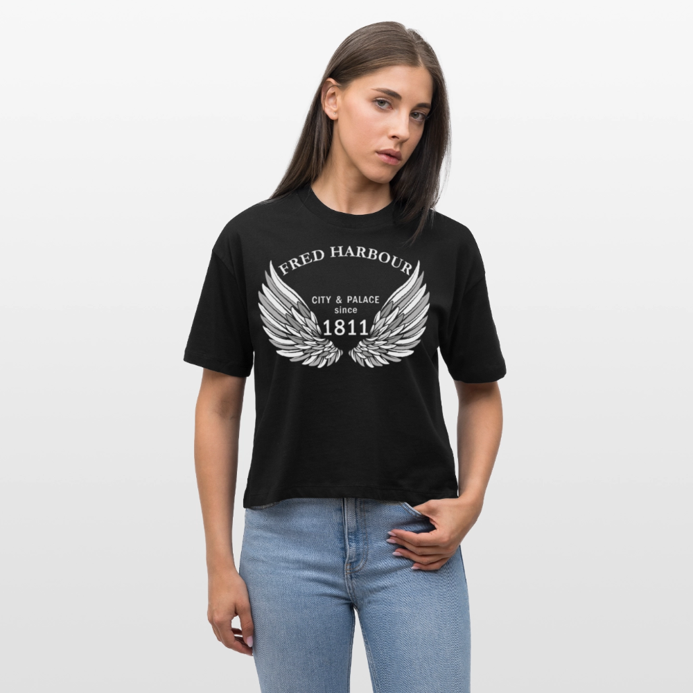 Women Boxy T-Shirt  "Wings" - Schwarz