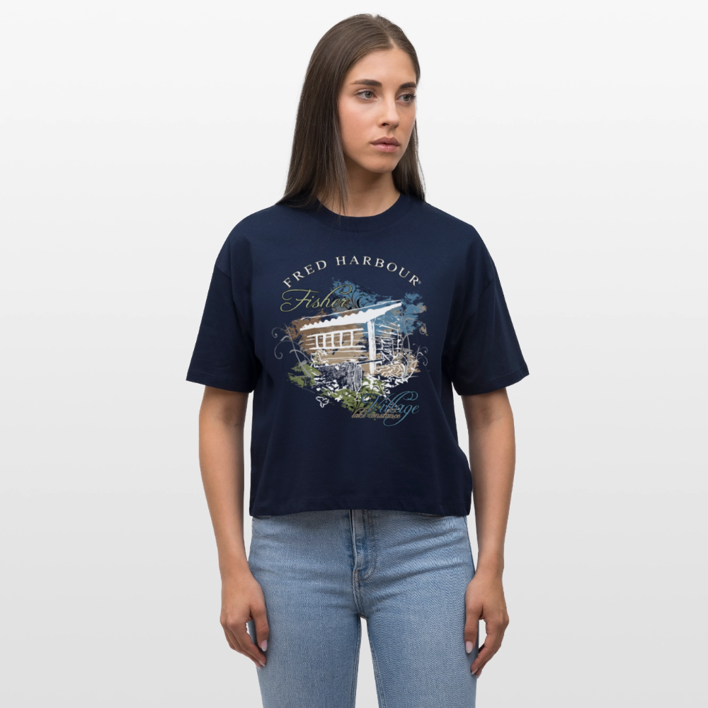 Women Boxy T-Shirt   „Fisher Village“ - Navy