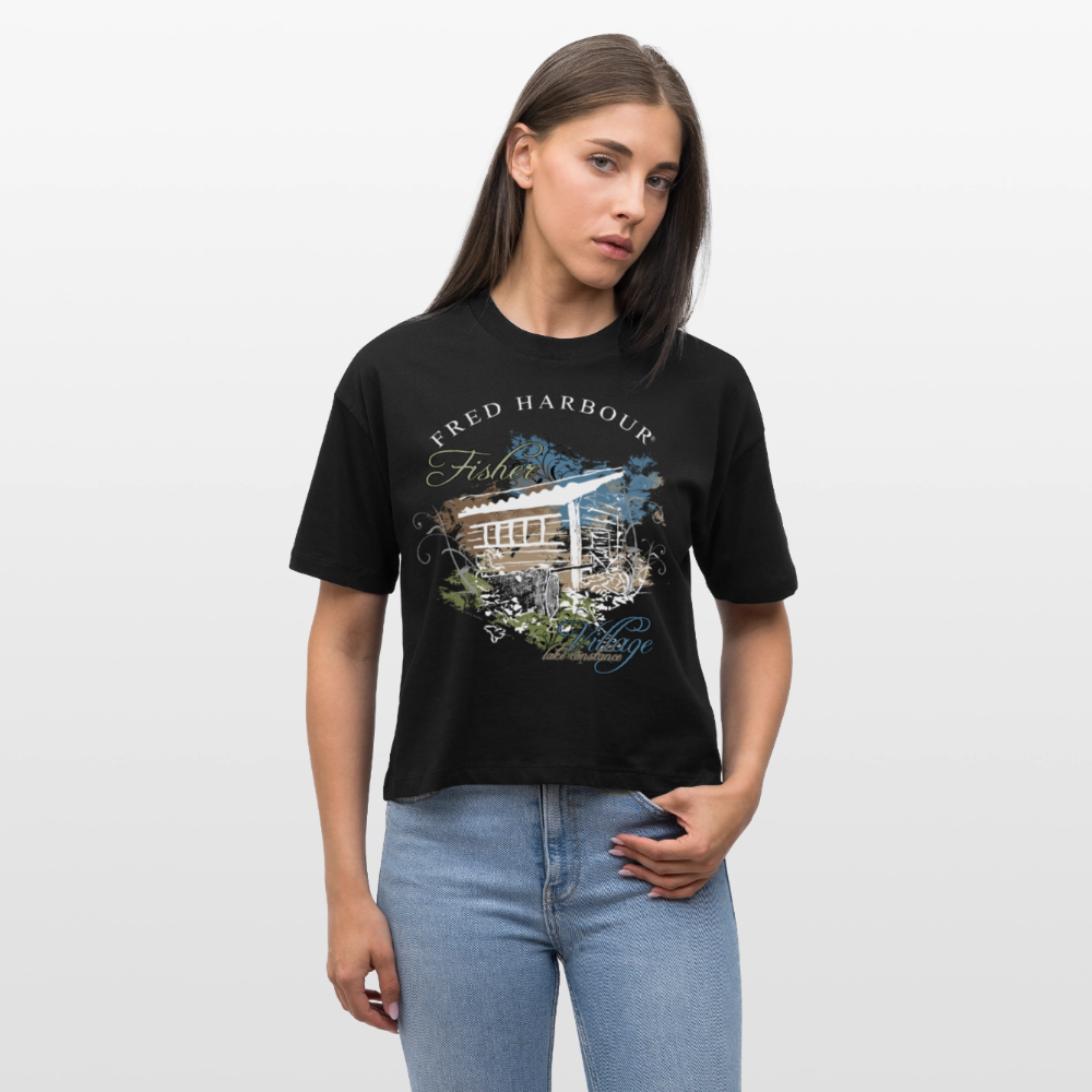 Women Boxy T-Shirt  „Fisher Village“ - Schwarz