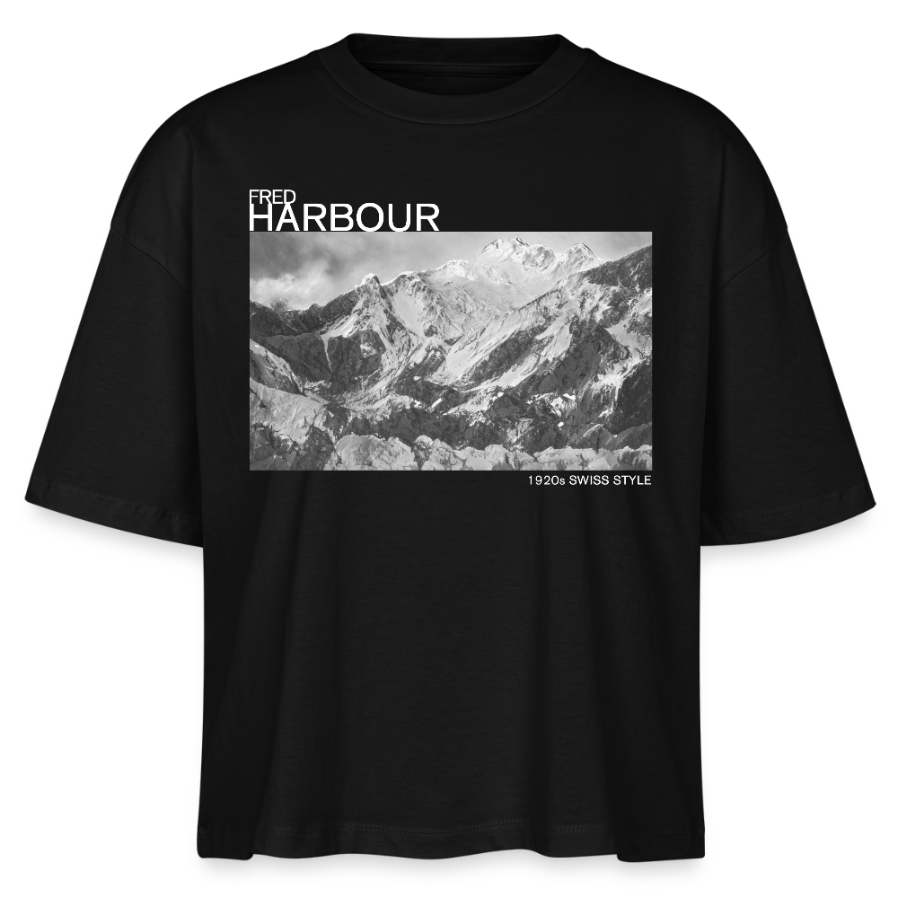 Women Boxy T-Shirt "Alps" - Schwarz
