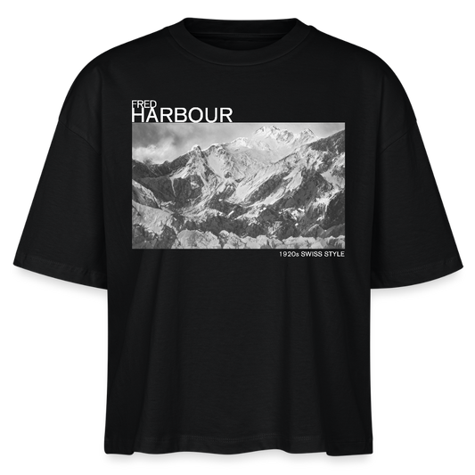Women Boxy T-Shirt "Alps" - Schwarz