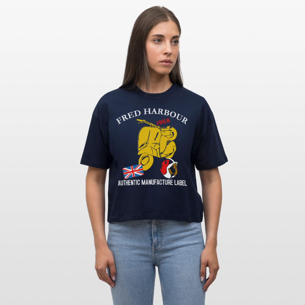 Women Boxy T-Shirt "MOD RIDE" - Navy