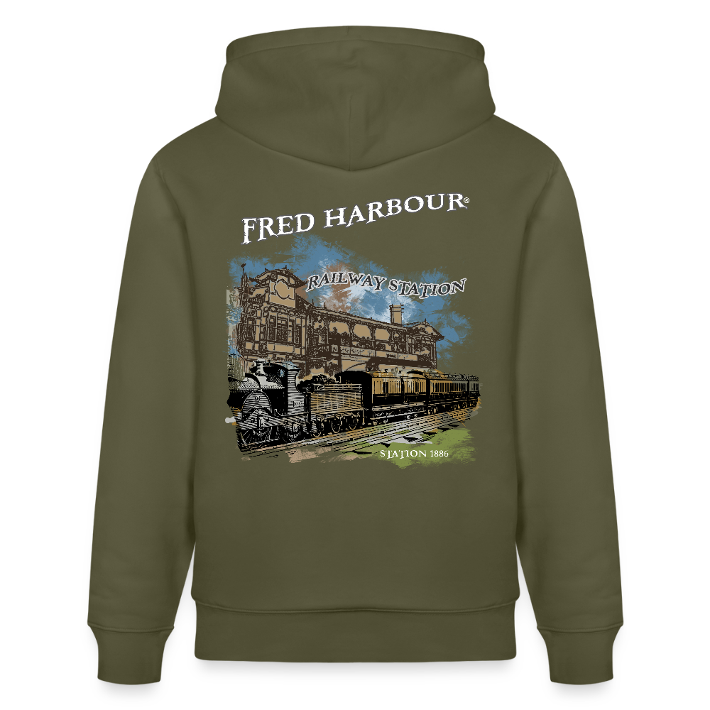 Unisex Hoodie "Station1886" - Khaki Grün