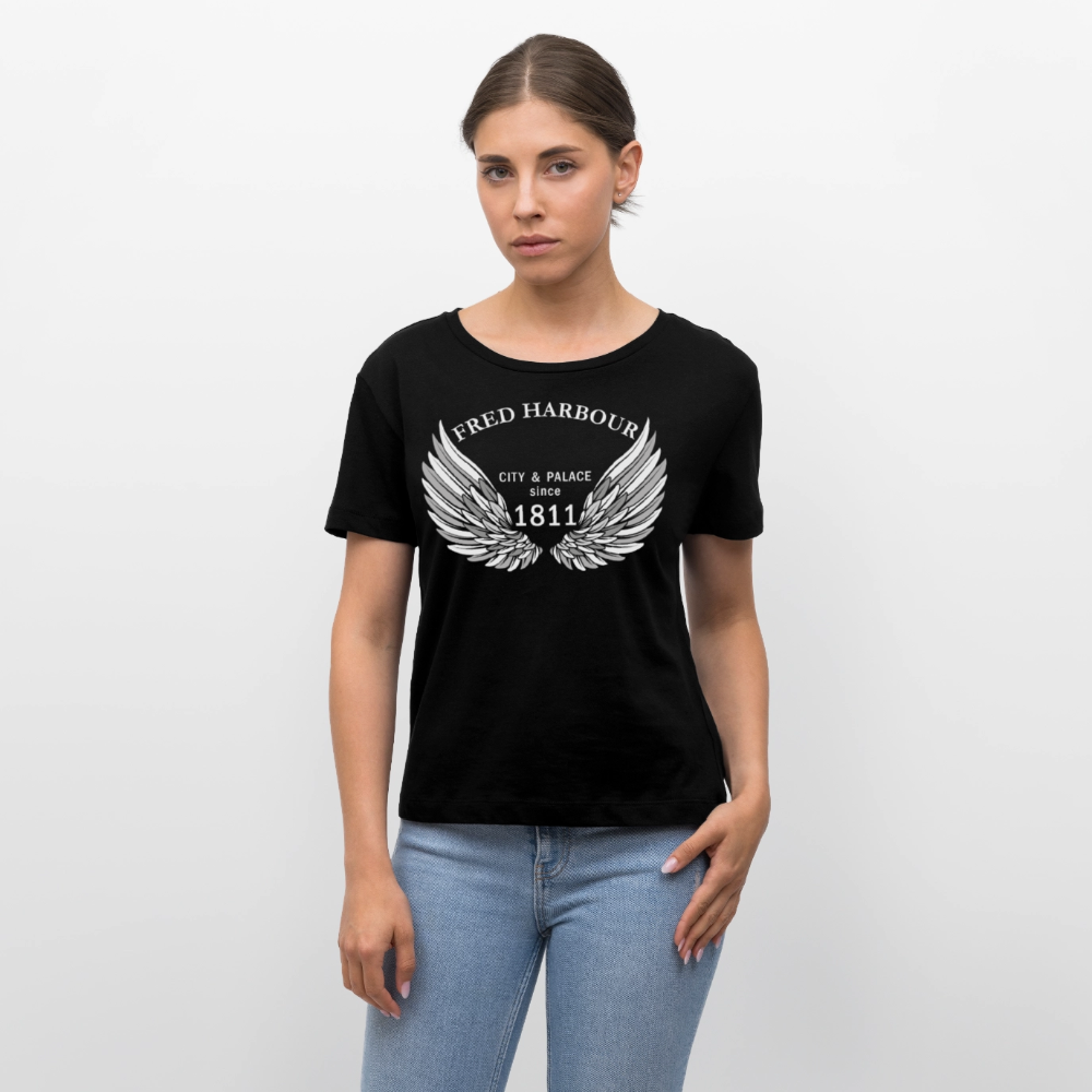Relaxed Rundhals Women T-Shirt "Wings" - Schwarz