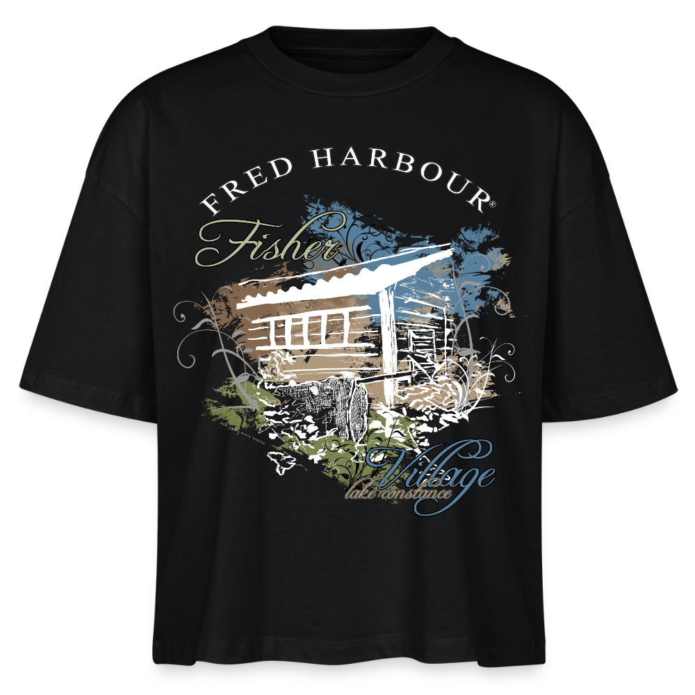 Women Boxy T-Shirt  „Fisher Village“ - Schwarz