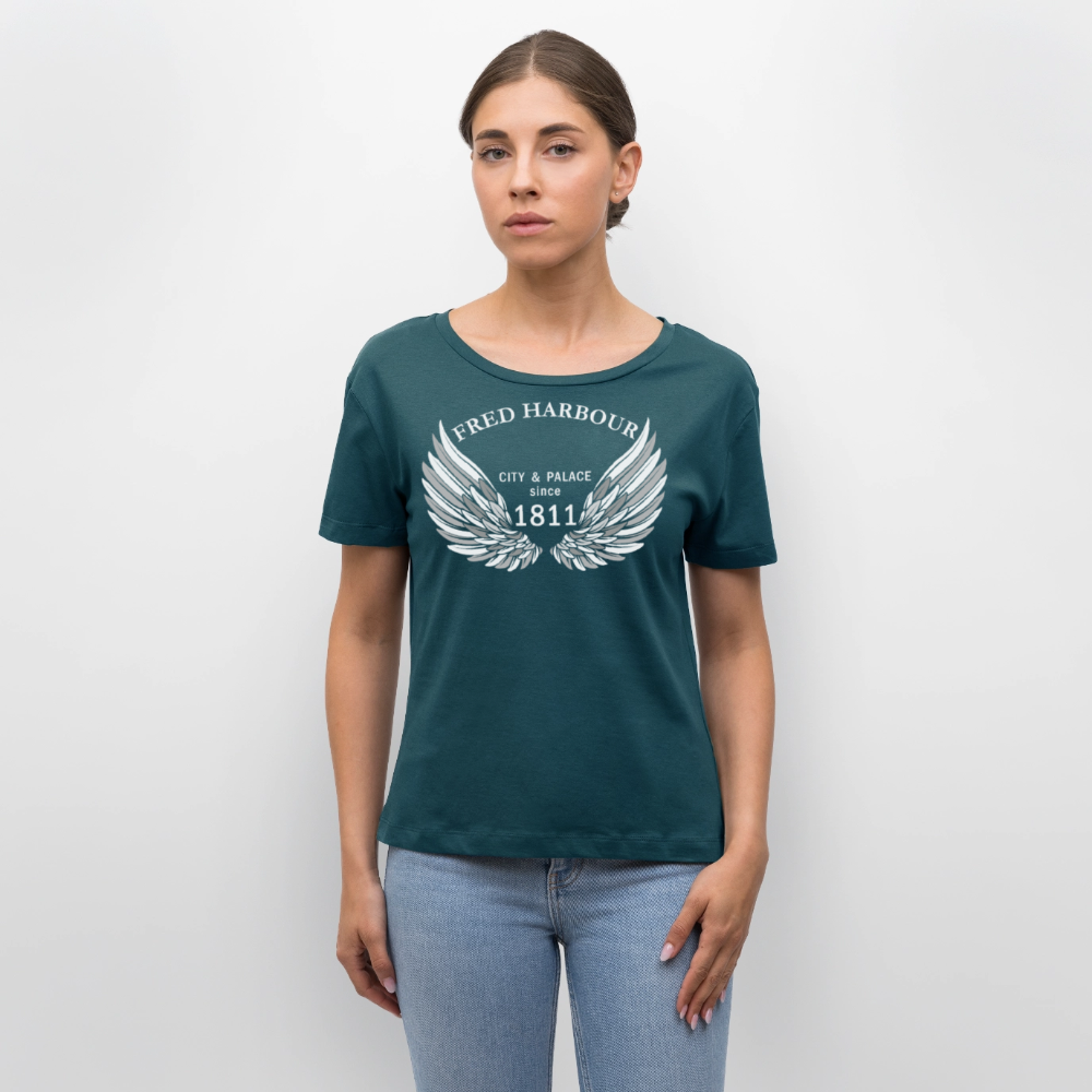 Relaxed Rundhals Women T-Shirt "Wings" - Dunkles Petrol