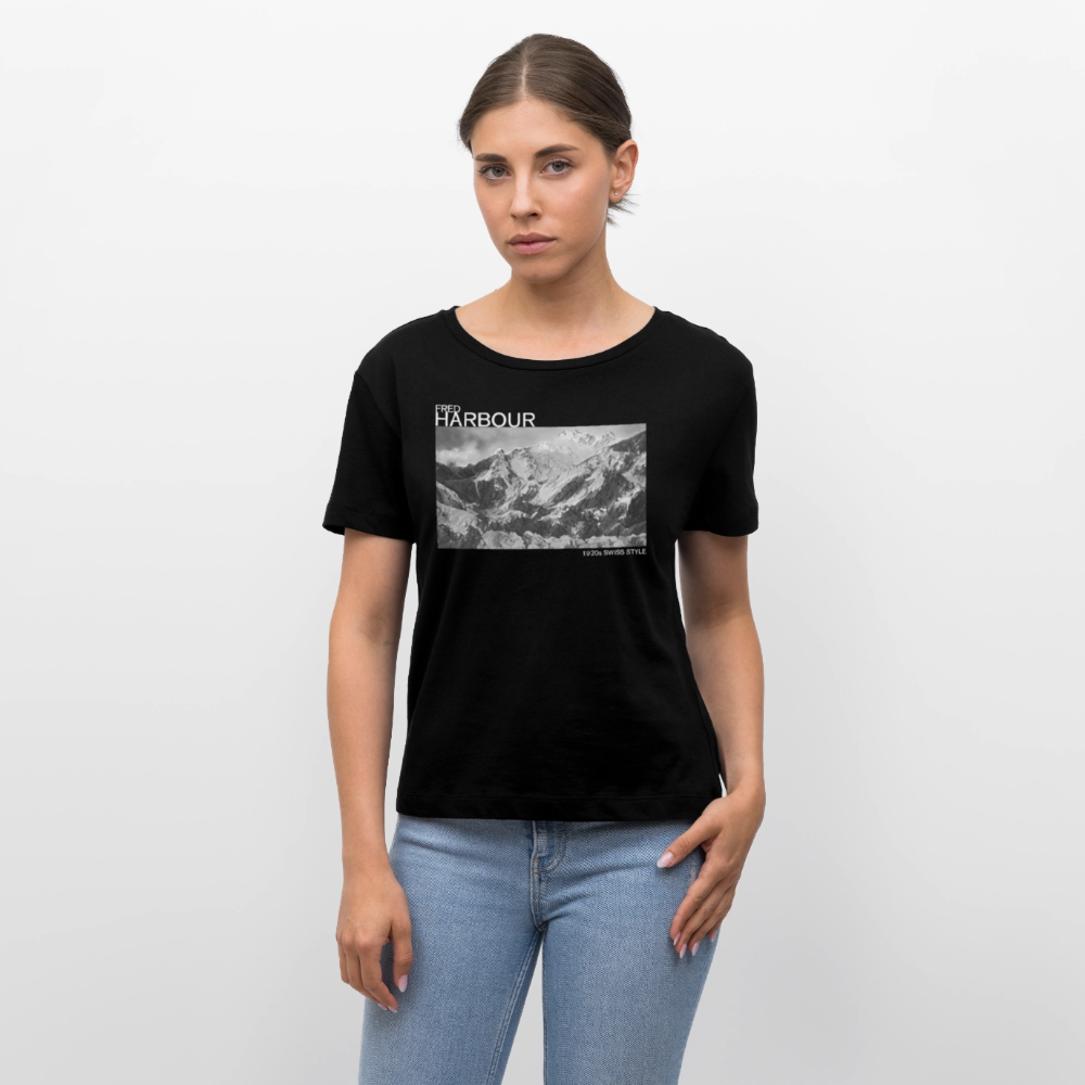 Relaxed Rundhals Women T-Shirt  "Alps" - Schwarz