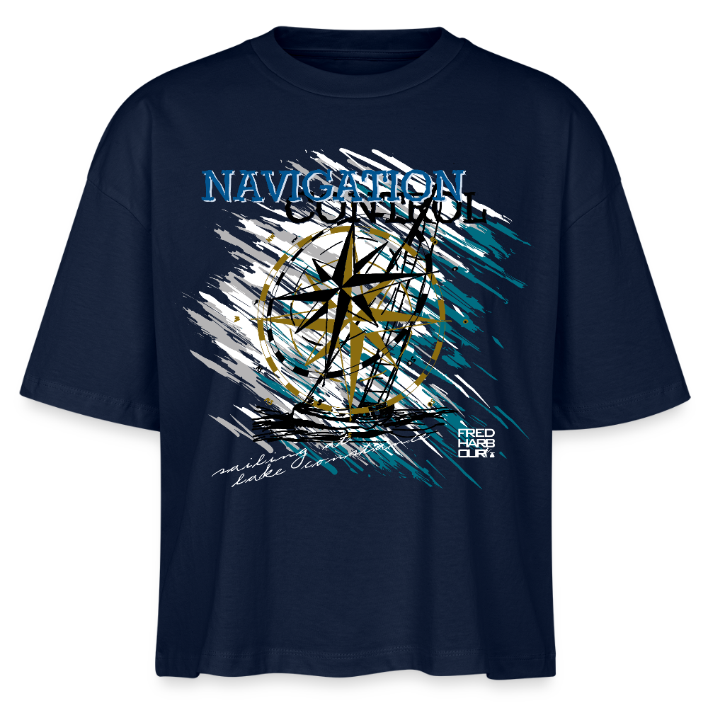 Women Boxy T-Shirt „Navigation Control“ - Navy