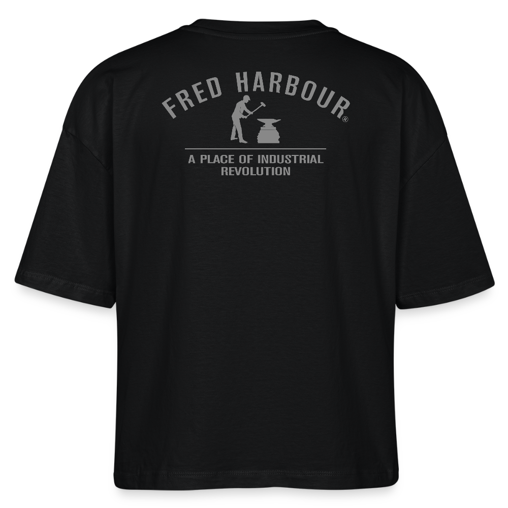 Women Boxy T-Shirt   „Fisher Village“ - Schwarz