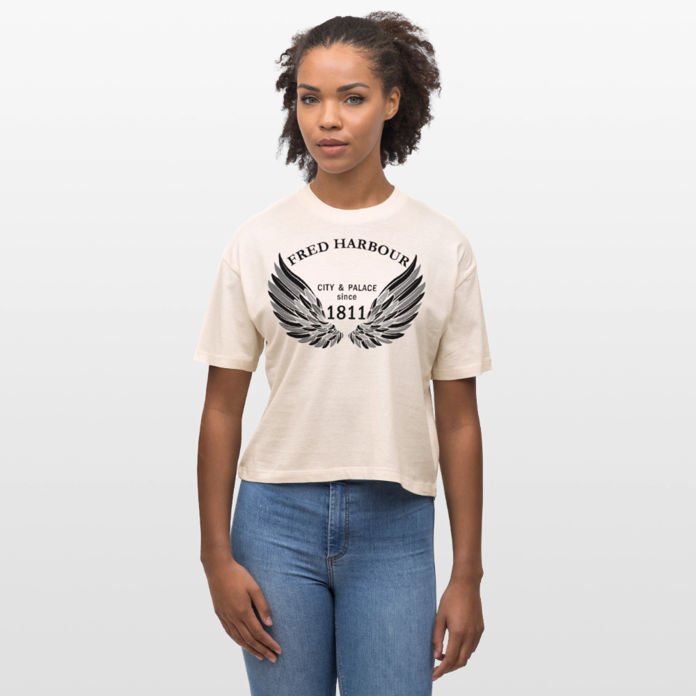 Women Boxy T-Shirt "Wings" - Weißgrau