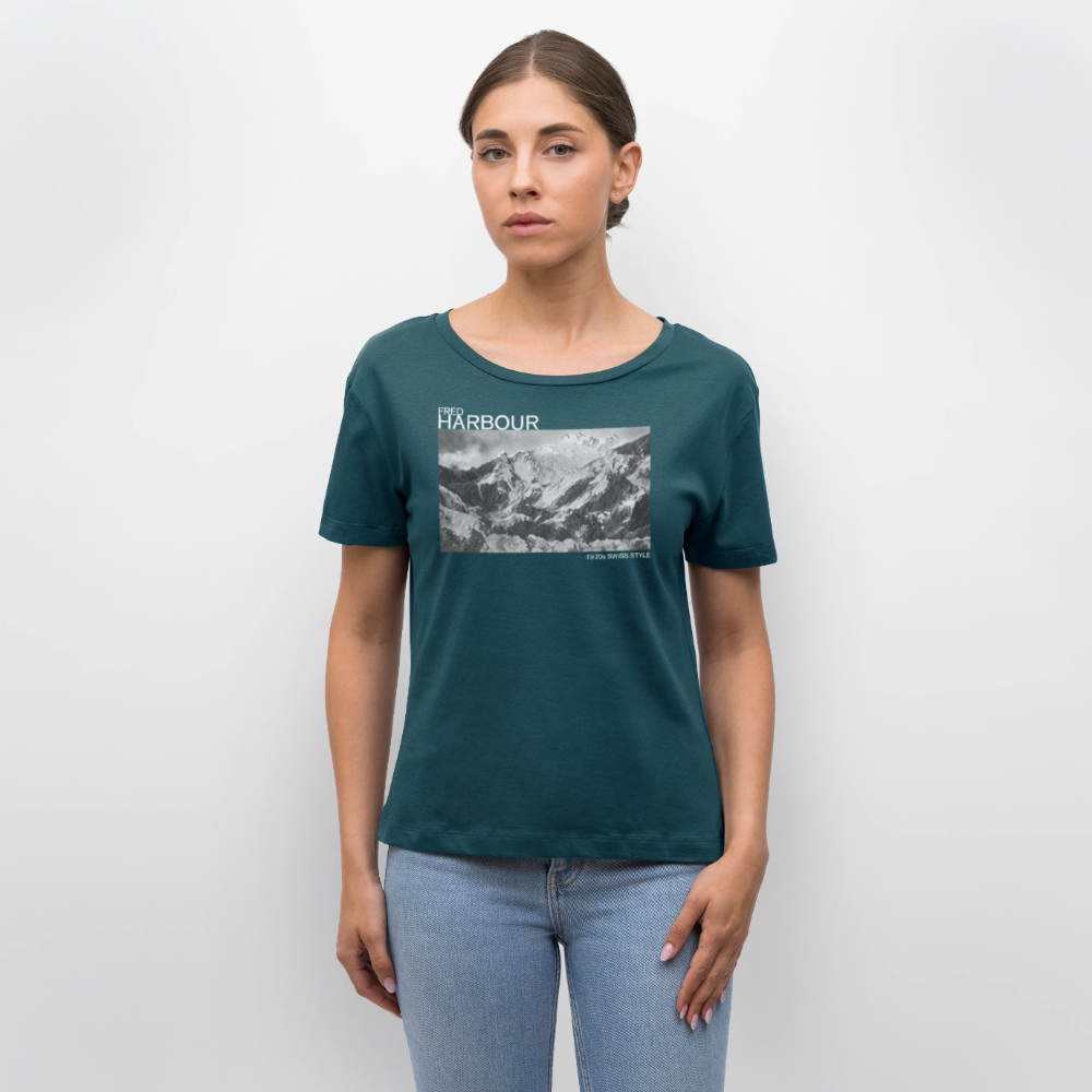 Relaxed Rundhals Women T-Shirt  "Alps" - Dunkles Petrol