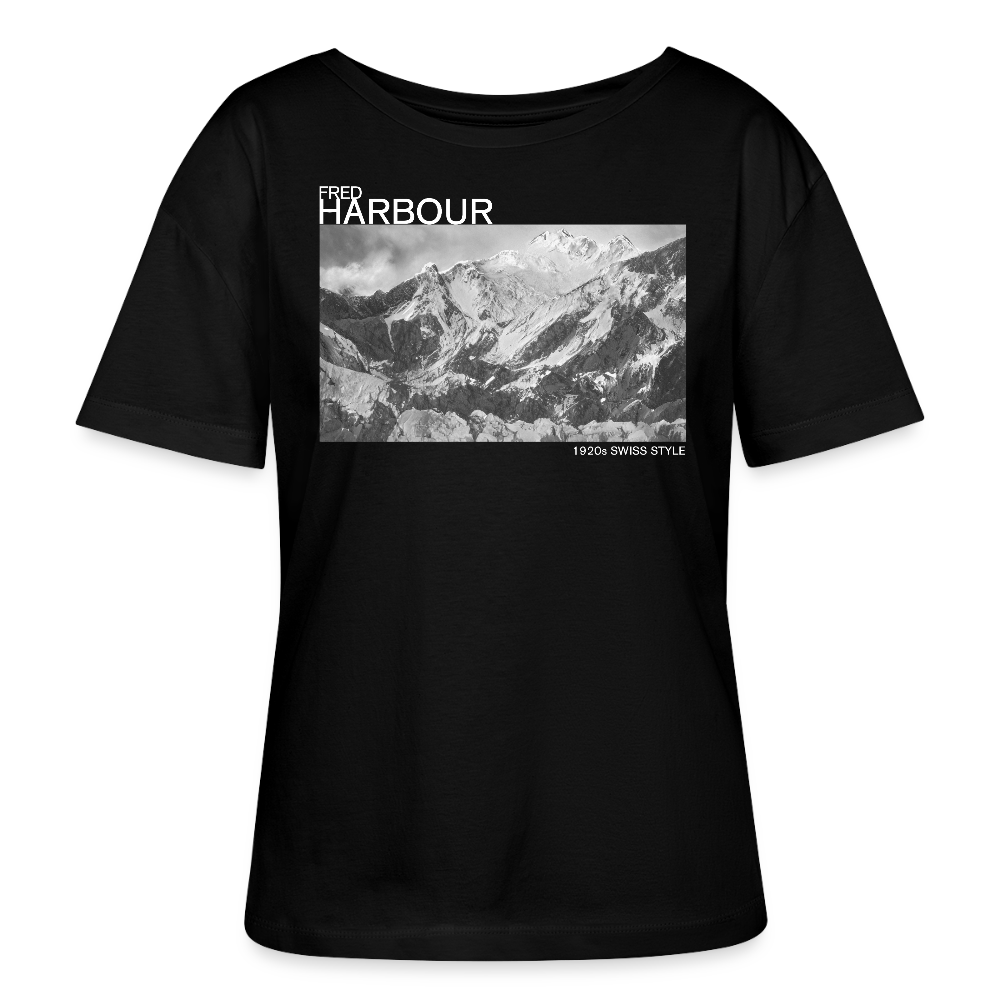 Relaxed Rundhals Women T-Shirt  "Alps" - Schwarz
