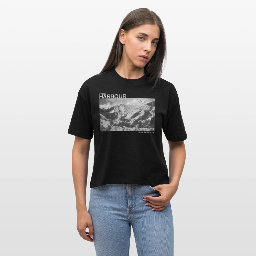 Women Boxy T-Shirt "Alps" - Schwarz