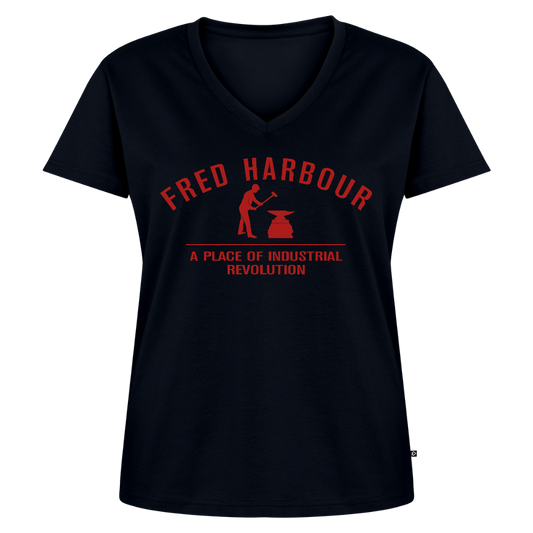 Women T-Shirt mit V-Ausschnitt "Classic red" - Navy