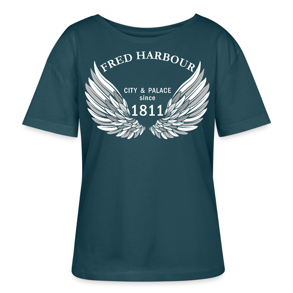 Relaxed Rundhals Women T-Shirt "Wings" - Dunkles Petrol
